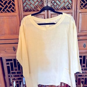 EILEEN FISHER YELLOW ORGANIC LINEN TOP ~ PALE YELLOW ~ SIZE S/P OVERSIZED